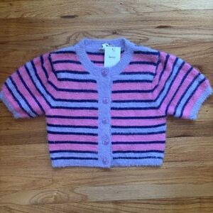 Beivy Fuzzy Women’s Crop Cardigan Striped Size Medium Pink People Preppy Femme